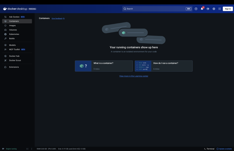 Docker Desktop UI